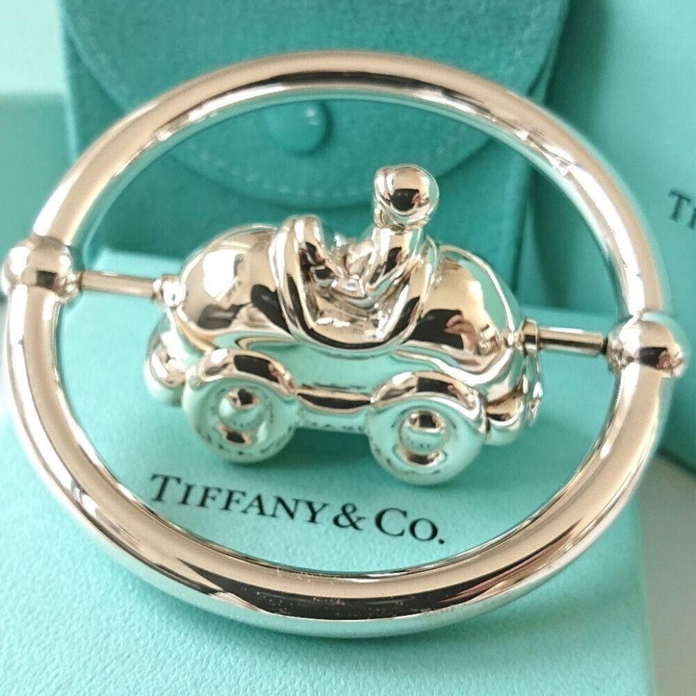 Tiffany & Co. Sterling Silver Race Car Spin in an Axle Baby Rattle
